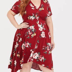 RED FLORAL CHALLIS SHARKBITE SHIRT DRESS Size 2